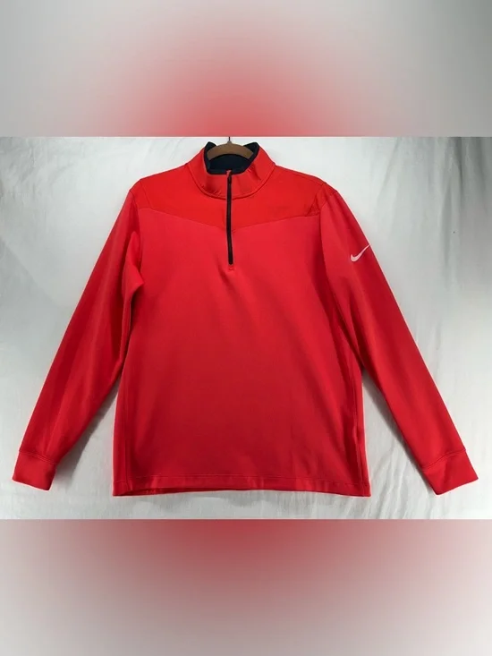 Nike Golf Pullover Mens Large Dri Fit 1/4 Zip Coral Black Blade Collar - Picture 1 of 9